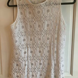 Dressy white top with lacy stretchy overlay